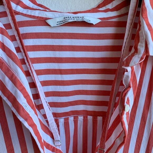 Zara Woman Orange Stripe Top Off Shoulder Button Front Blogger XS - Picture 4 of 6